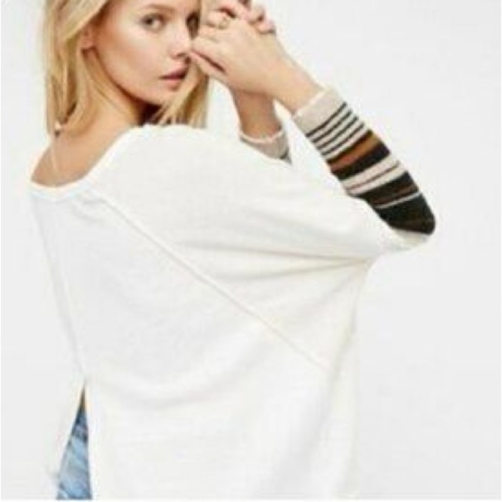 FREE PEOPLE OVERSIZED SPLIT BACK SCOOP NECK WITH STRIPED SWEATER CUFFS